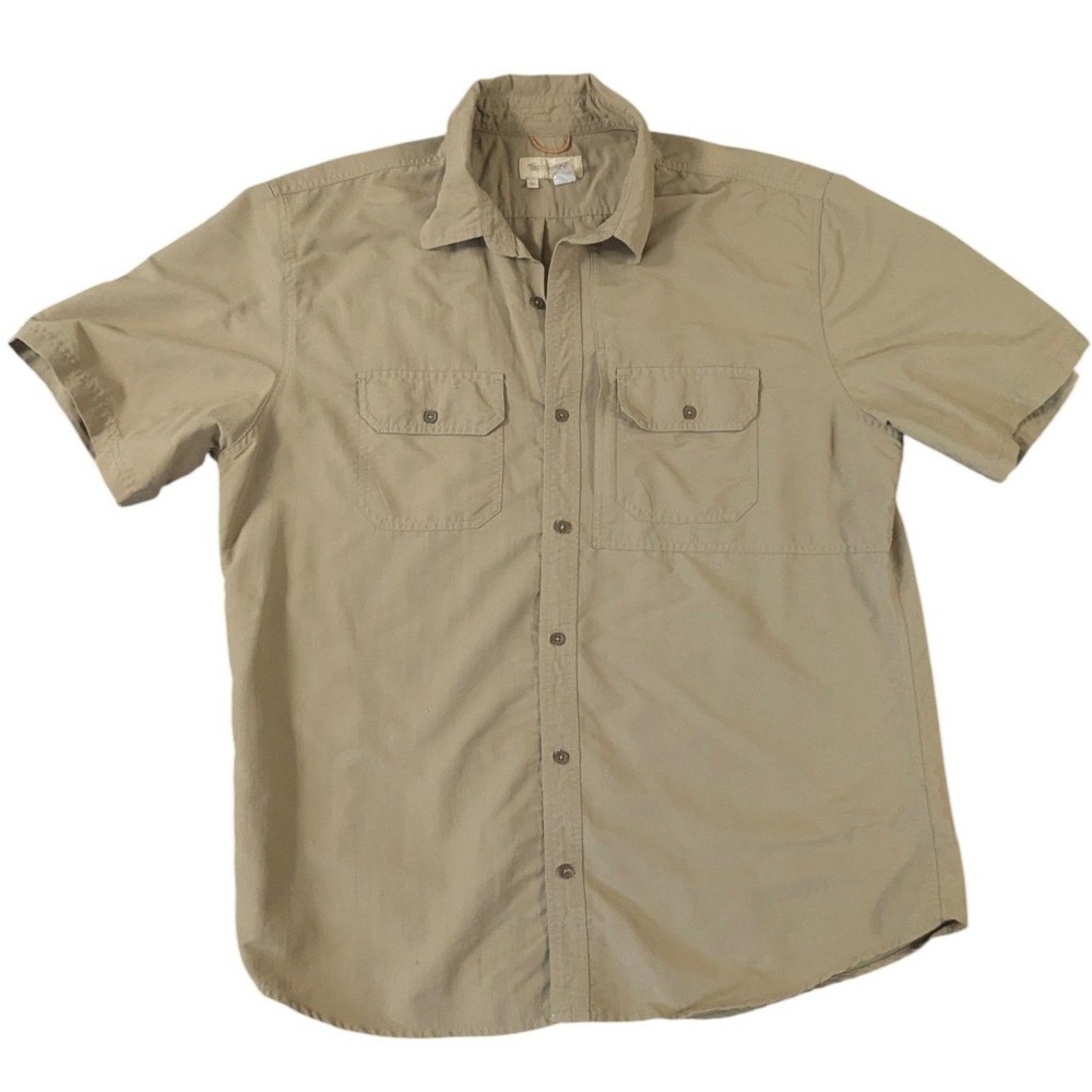 Territory Ahead Mens XL Tan Khaki Nylon Short Sleeve Hiking Utility Shirt Pocket